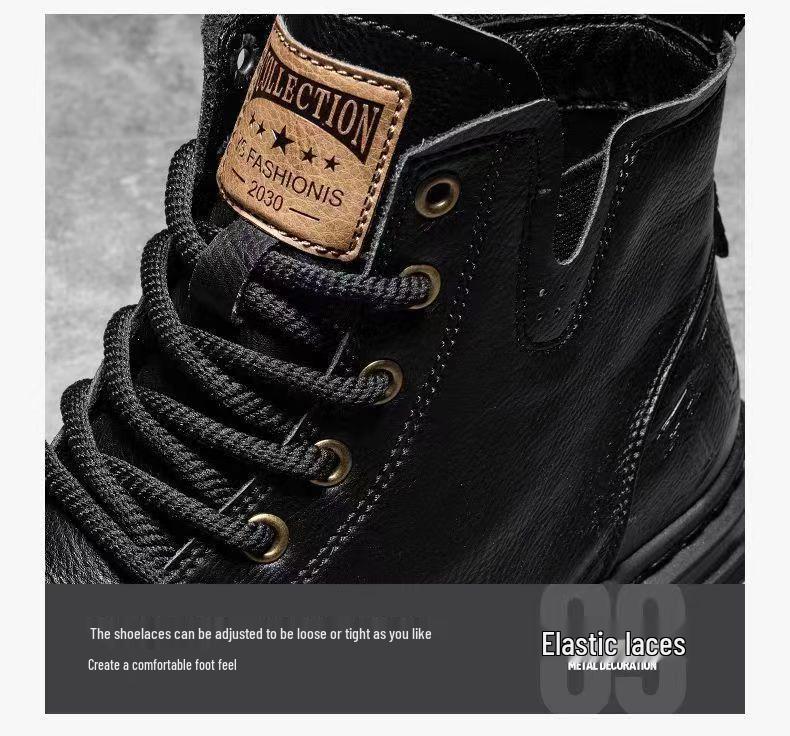 Bottes Martin en Cuir Doublées de Polaire Automne/Hiver 2025 - Chaussures Décontractées Hautes Résistantes à la Saleté pour Hommes