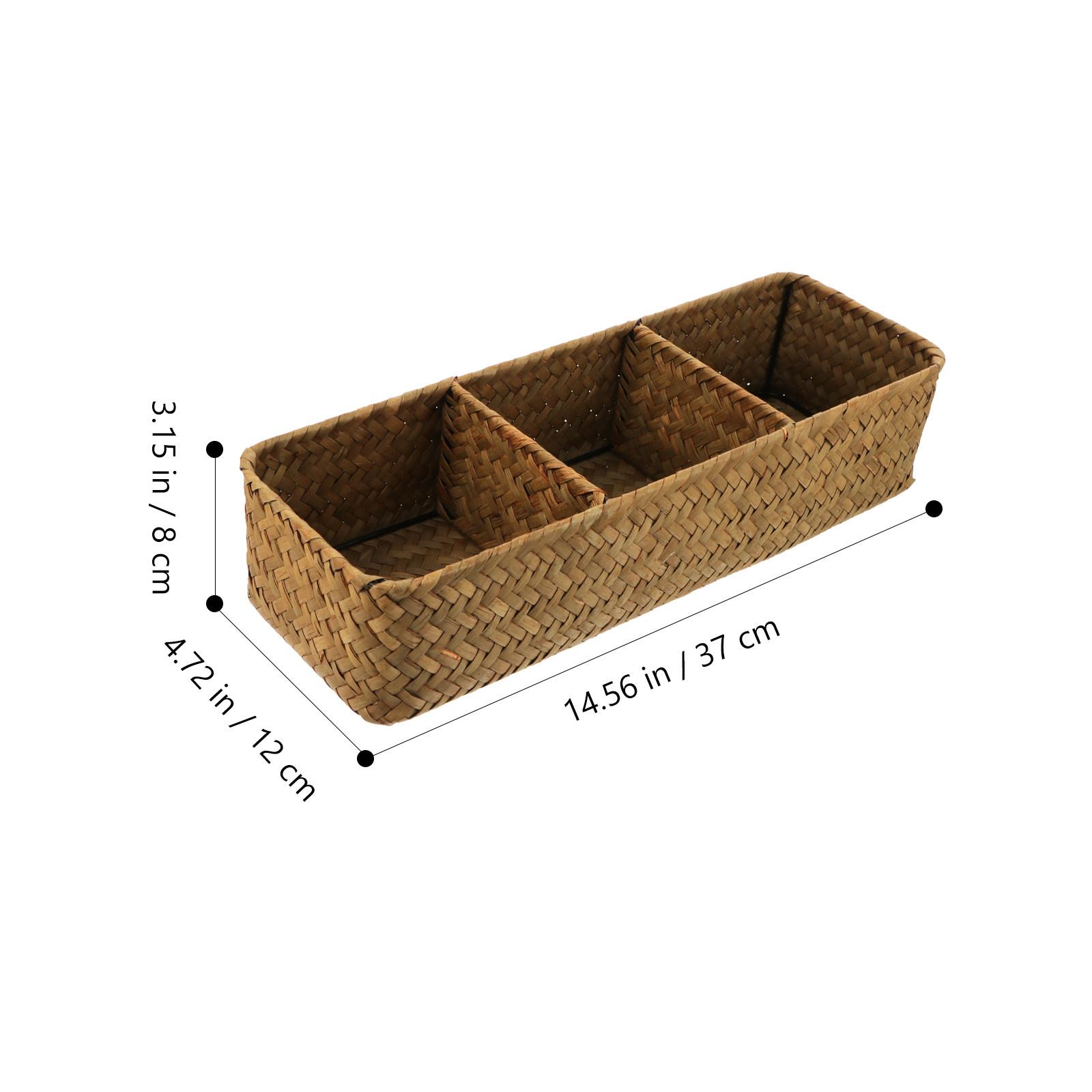 1Pcs Storage Box Home Organizer 3 Compartments Sea Grass Woven Desktop Sundries Storage Case Woven Desktop Organizer жёлтый
