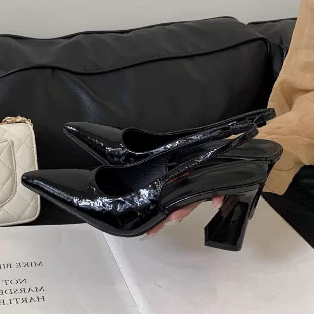 Patent leather pointed head bag head sandals women's thick heel sexy high heels temperament empty commuter shoes
