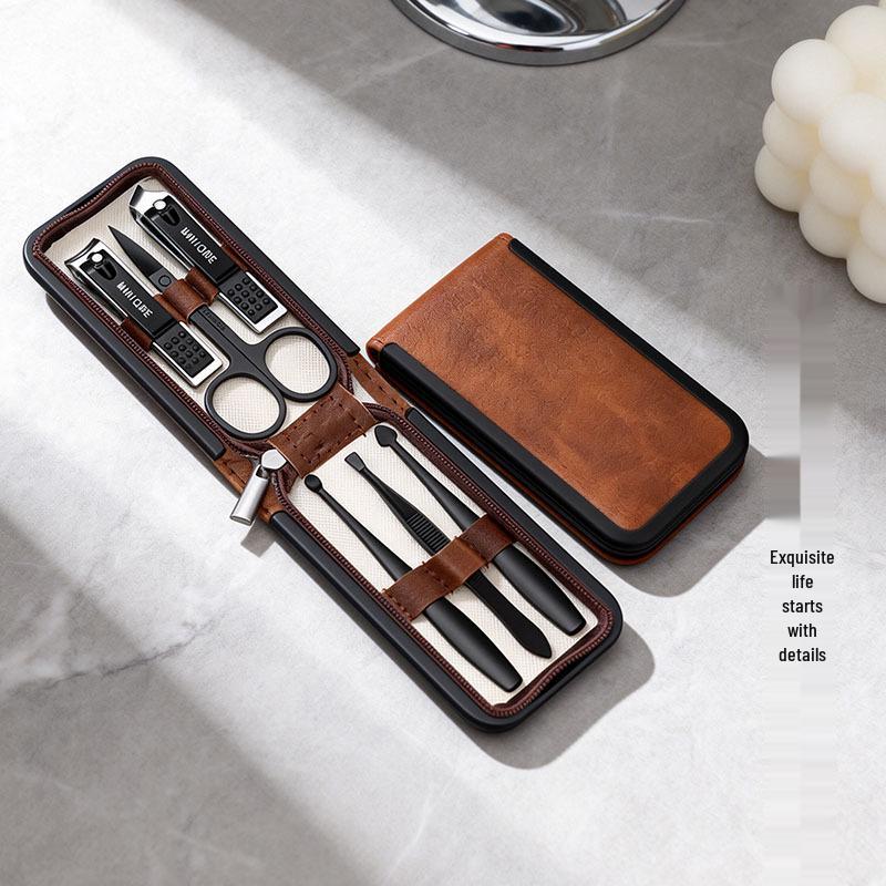 Brown-Black Cross-Border Nail Care Set: Manicure Tools, Nail Clippers, and Pliers.
