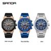Sanda Men's Skeleton Steel Band Wristwatch with Six-Hand Calendar - Stylish & Waterproof