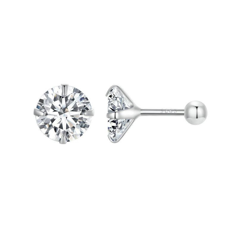 

BAMOER Platinum Plated Classic Round CZ Stud Earrings Prongs Set 925 Silver Hypoallergenic Elegant Jewellry 3mm 5mm 7mm 3MM серебряный