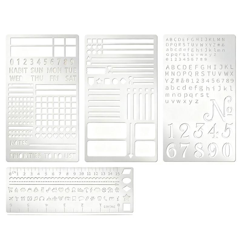 

HHO-Small Letter Stencils 4 Pcs Metal Planner Stencil Journal Engraving For Journaling, Bookmarks, Rulers,Planners