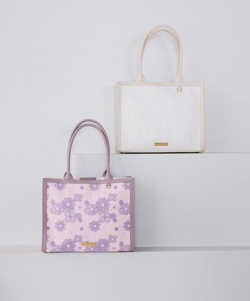 Maison De Fleur Flower Lace Square Tote Bag, Ivory, 08000079500