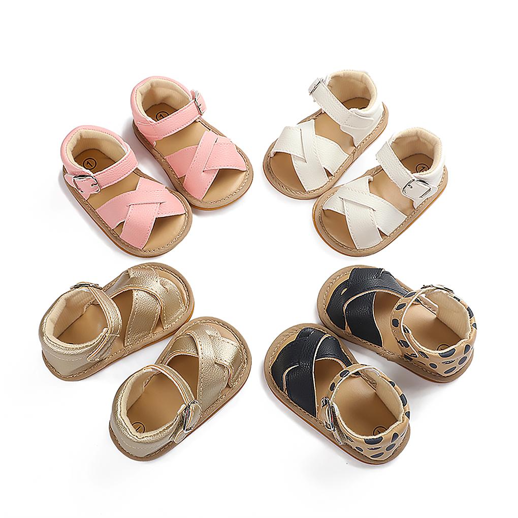 1 Pair Baby Sandals Newborn Babies Girls Non\-slip Open Toe Design Walking Sandals Leather Shoes