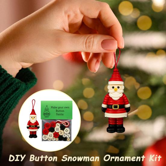 DIY Christmas Button Ornament Button Snowman Xmas Tree Decoration Kit Hanging Button Santa Claus Craft Set for Kids Adults Festive Home Decor