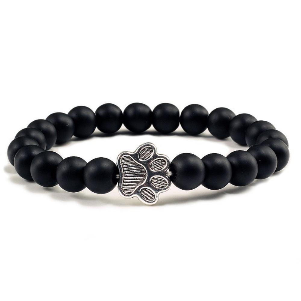 Classic Fashion Frosted Black Beaded Couple Bracelet Cute Dog Paw White Ceramic Wristband for Men Women Jewelry Accessory Gifts
