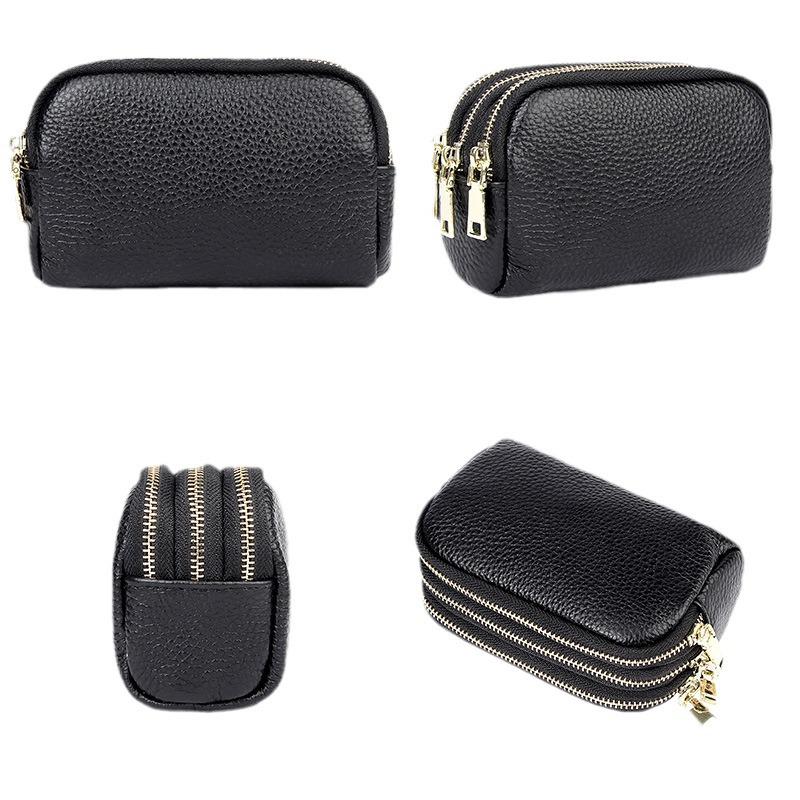 Europäische & Amerikanische Echtes Leder Mini Clutch: Einfache Mode Drei-Reißverschluss Münz- & Schlüsseltasche