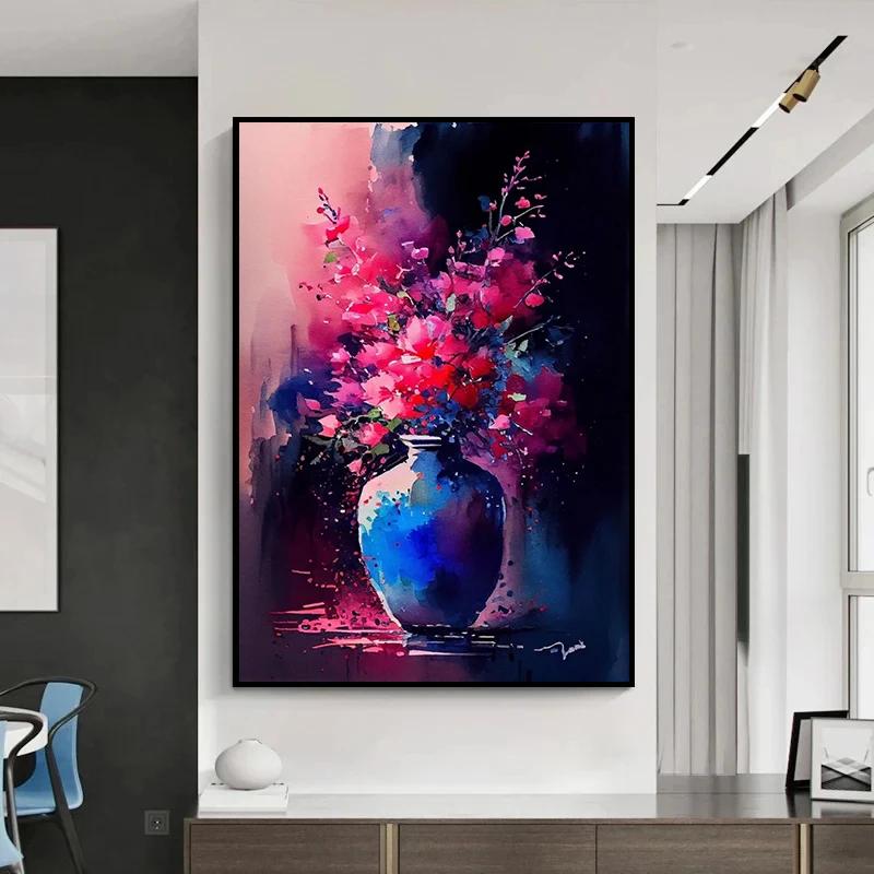 Europa Classico Vintage Fiore Pittura su Tela Decorazione Murale Natura Morta con Fiori in Vaso di Vetro Poster Artistico Nordico Stampa Immagine