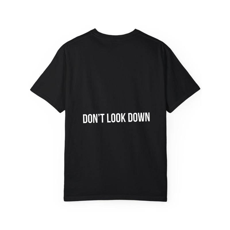 White T-Shirt with Don't Look Down Text Print for Casual Wear