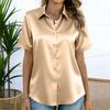 Womens Satin Blouse Short Sleeve Silk Tops Button Down Shirts Business Casual Outfits
