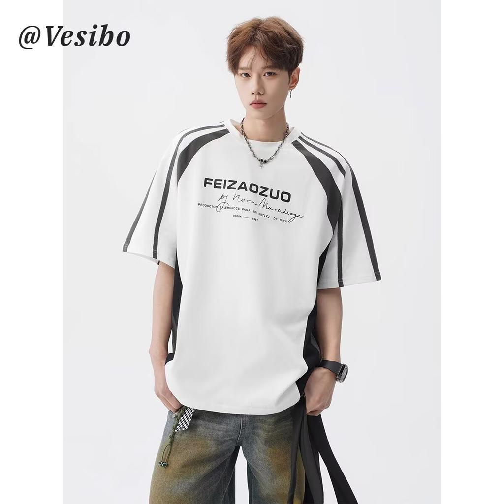 Heavyweight Patchwork Short Sleeve T Men's Summer Trendy Loose Fit Half Sleeve Shirt Plus Size Thin Five-Quarter Sleeve