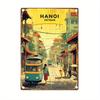 2D Flat - Vintage Hanoi Vietnam Street Scene Metal Sign - 20.32x30.48 Cm Retro Wall Art, Rustic Iron Decor with Pre-Drilled Hole