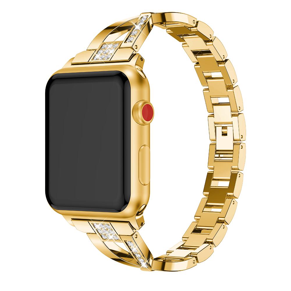 Diamonds Decor X Shaped Stainless Steel Watch Wristband for Apple Watch Series 10 42mm/9 8 7 41mm/SE (2023) SE (2022) SE 6 5 4 40mm/3 2 1 38mm