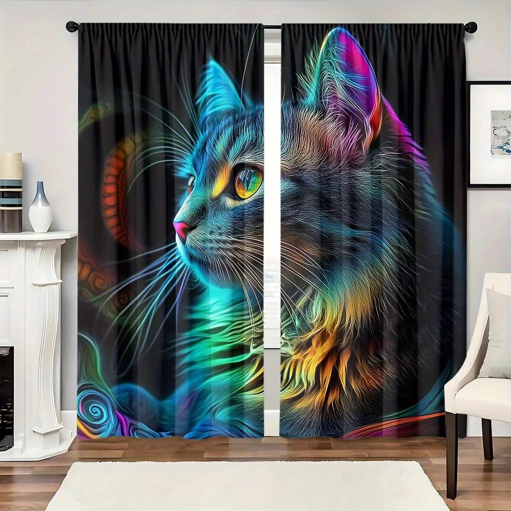 High Definition Kitten Printed Curtains Pole Bag Bedroom Living Room Home Decoration Made Of Polyester Area Window Treatment