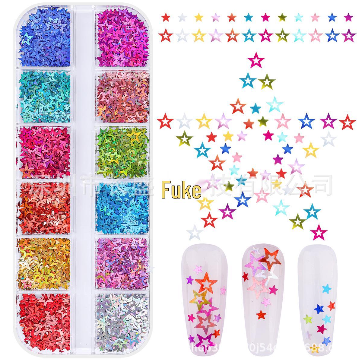 Fluorescent Hollow Star Nail Art Glitter: Summer Five-Pointed Star Decorations