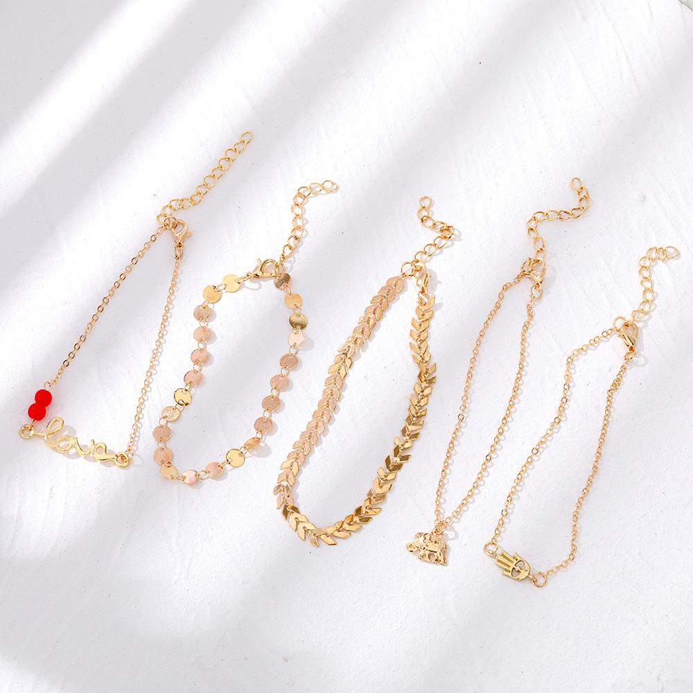 2024 2023 Moda Lujo Pulsera Elefante Escamado Flecha Palma Ojo Tobillera Set 5 Adornos Pulsera Elegante Runa Fiesta Chica Playa Tobillera Pulsera Redonda