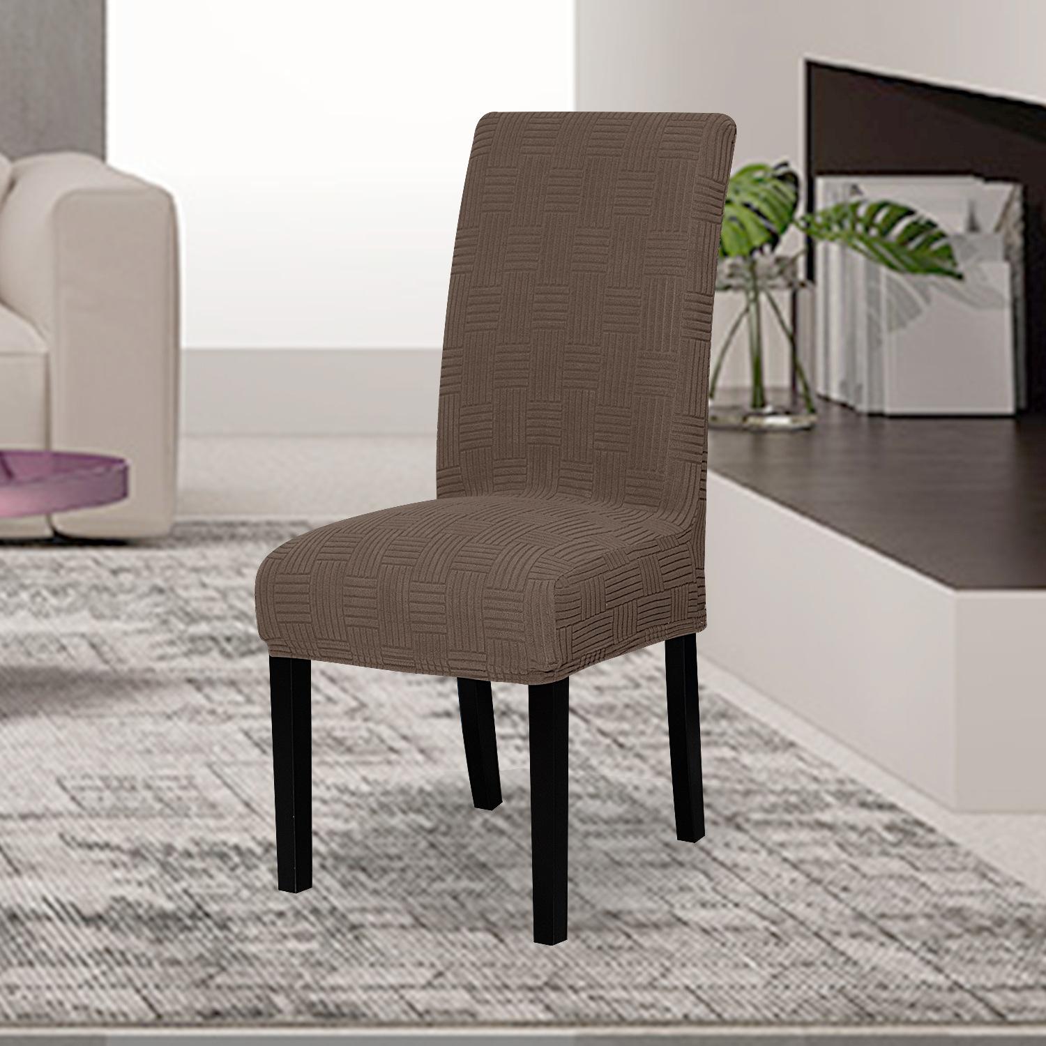 

Finished Chair Cover 5 Horizontal 5 Vertical Chair Cover Four Seasons Universal Hotel Dining Chair Cover 1 piece темно-сірий