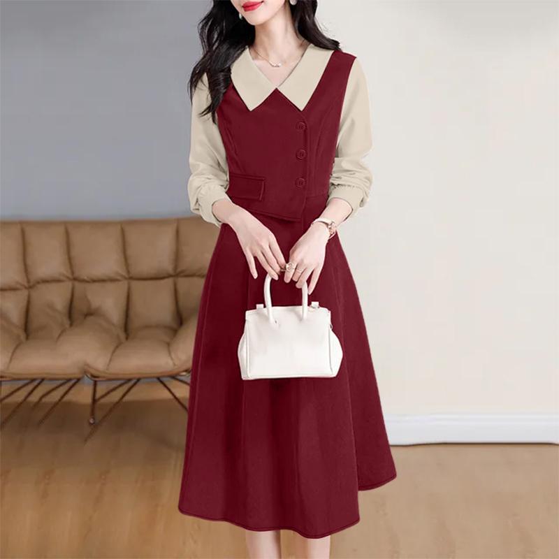 ZANZEA Women Casual Turn Down Collar Patchwork Long Sleeve Dress