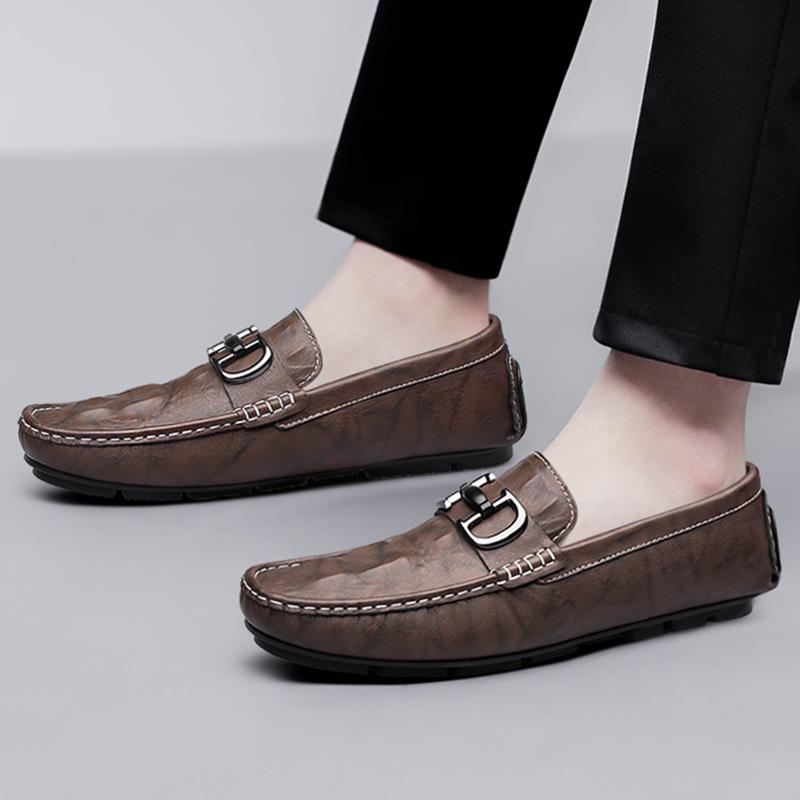 Genuine Leather Men's Loafers Shoes High Quality Muller Dress Moccasins Breathable Slip on Driving Shoes Crocodile Pattern Flats
