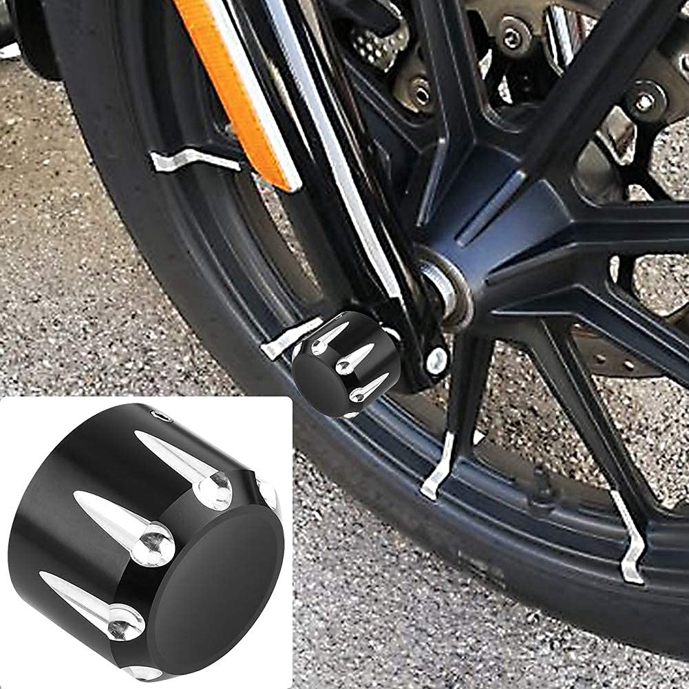 Harley Aftermarket Axle Nut Cover Deep Edge Cut Motorcycle Black CNC Aluminum Front Axle Skull Nut Bolt Cover Cap (A)