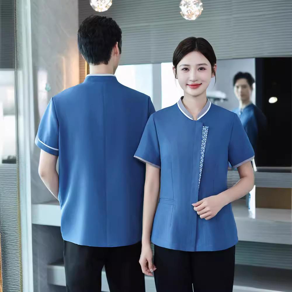 Chinese Style Short Sleeve Cleaning Uniform for Hotel and Office Staff
