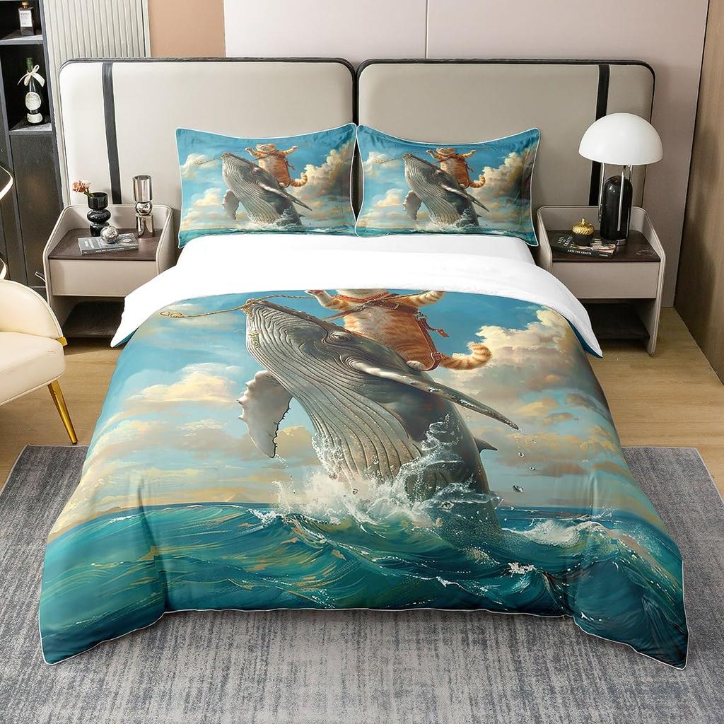 Comforter Sea Whale Bedding Set Queen Sizenautical Anchor Ship Rudder Plaid For Children Adultnavy Blue Ocean Geometric