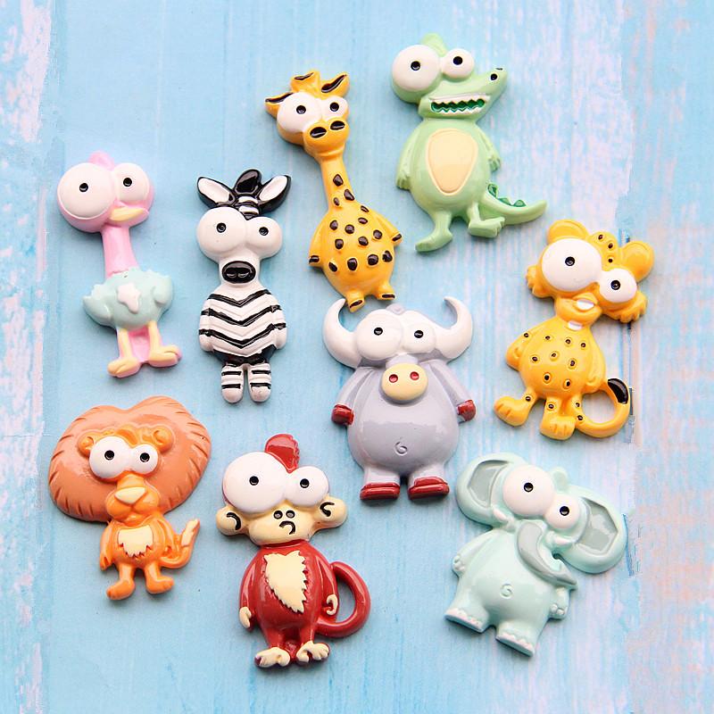 Cute Animal Style Big Eye Flamingo Lion Leopard Elephant Giraffe Resin Fridge Magnets Strong Magnetic Sticker Push Pin DIY Decor