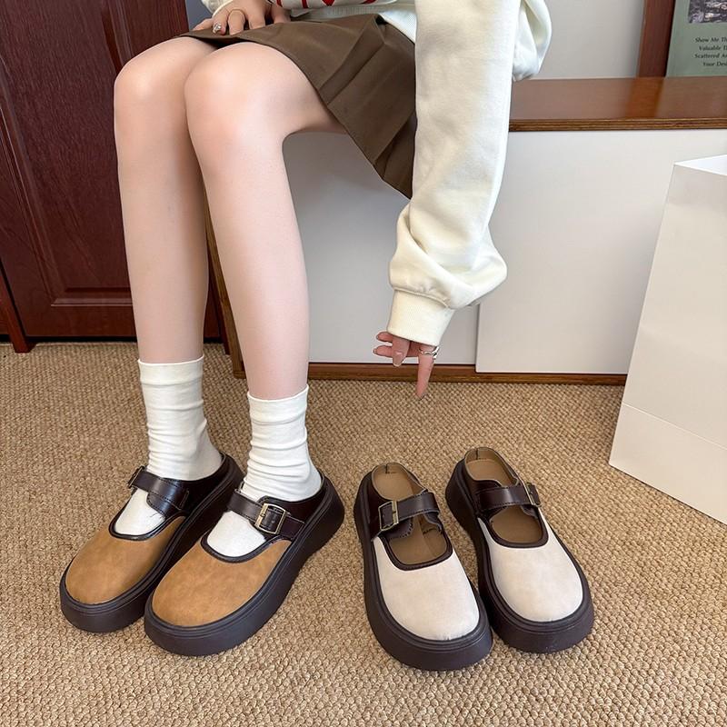 Shoes Woman's Slippers Slides Platform Cover Toe 2025 New Retro Mary Janes Shoes House Platform Slippers Women