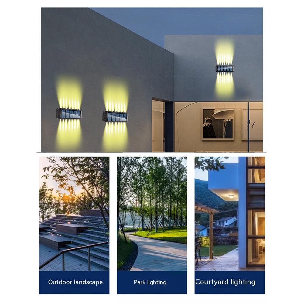 14 LED Solar-Außenleuchten Wasserdicht Auf- und Abbeleuchtung Wandleuchten für Hof Terrasse Garten Garage Gehweg Veranda