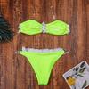 Frauen Dreieck Oversize Split Bikini Anzug Set Krawatte Seite G-String Tanga Badeanzug Spitze Klebeband Gelb Einfarbig