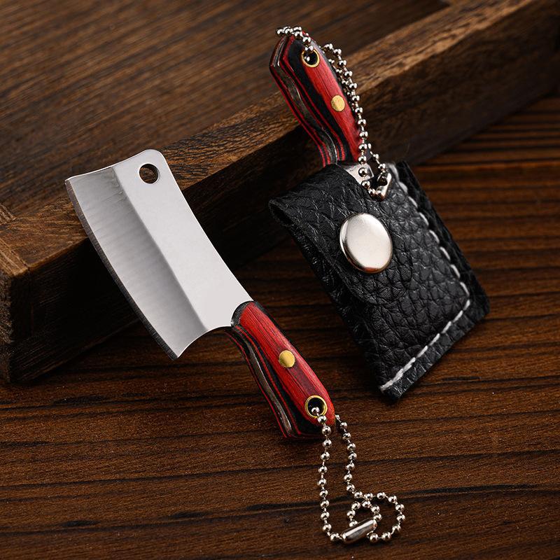 Mini Kitchen Knife 420 Stainless Steel Wooden Handle Pocket Finger Knife Collection God Of Wealth To Gift Pendant Holster Knife