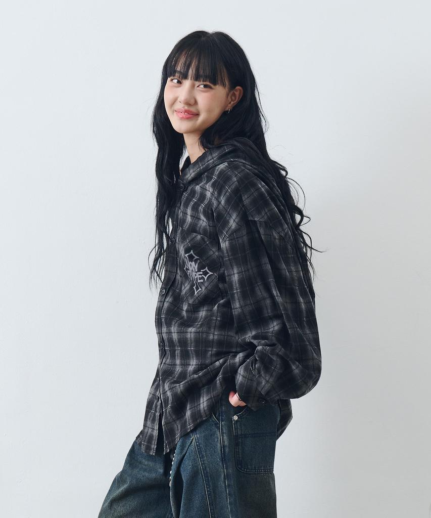 Nontai Check Hoody Shirts (Black)