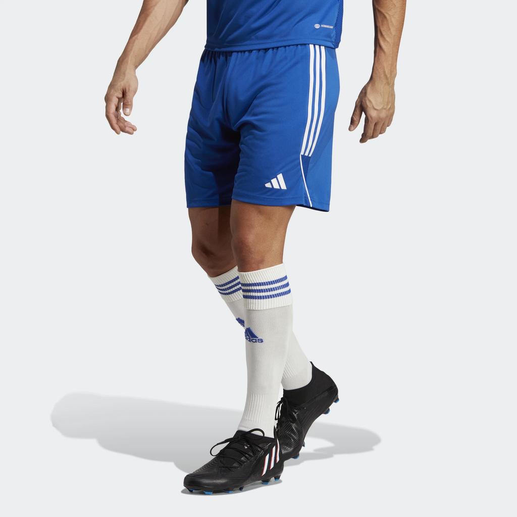 Adidas SS23 Striped Logo Print Loose Straight Soccer Shorts Men Bottoms Blue IB8084