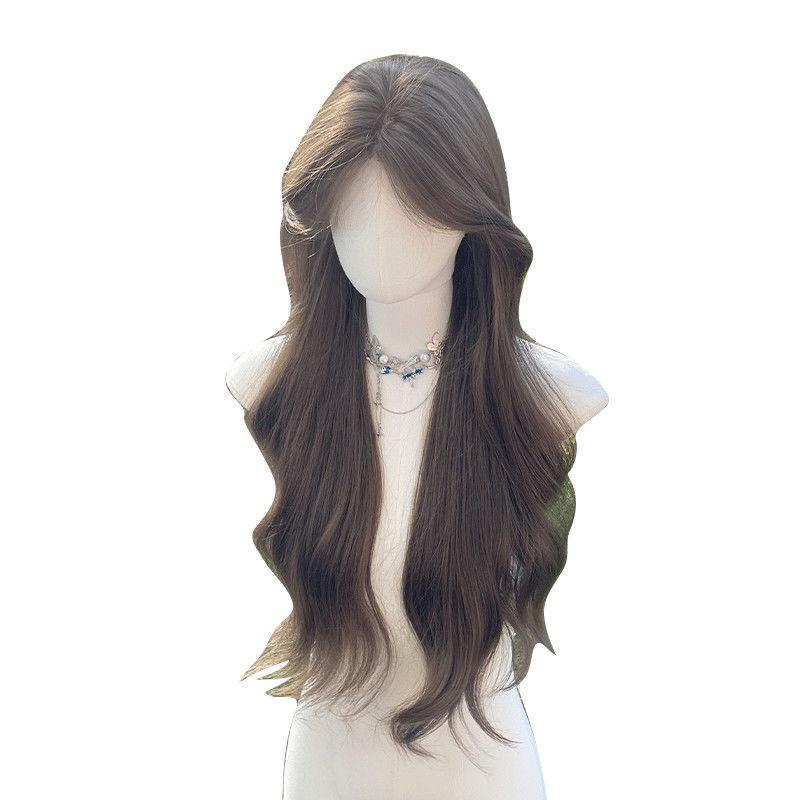 Daily Wear Wig Cold Brown Natural Middle Part Eight-Character Bangs Big Waves Flattering Face Slimming