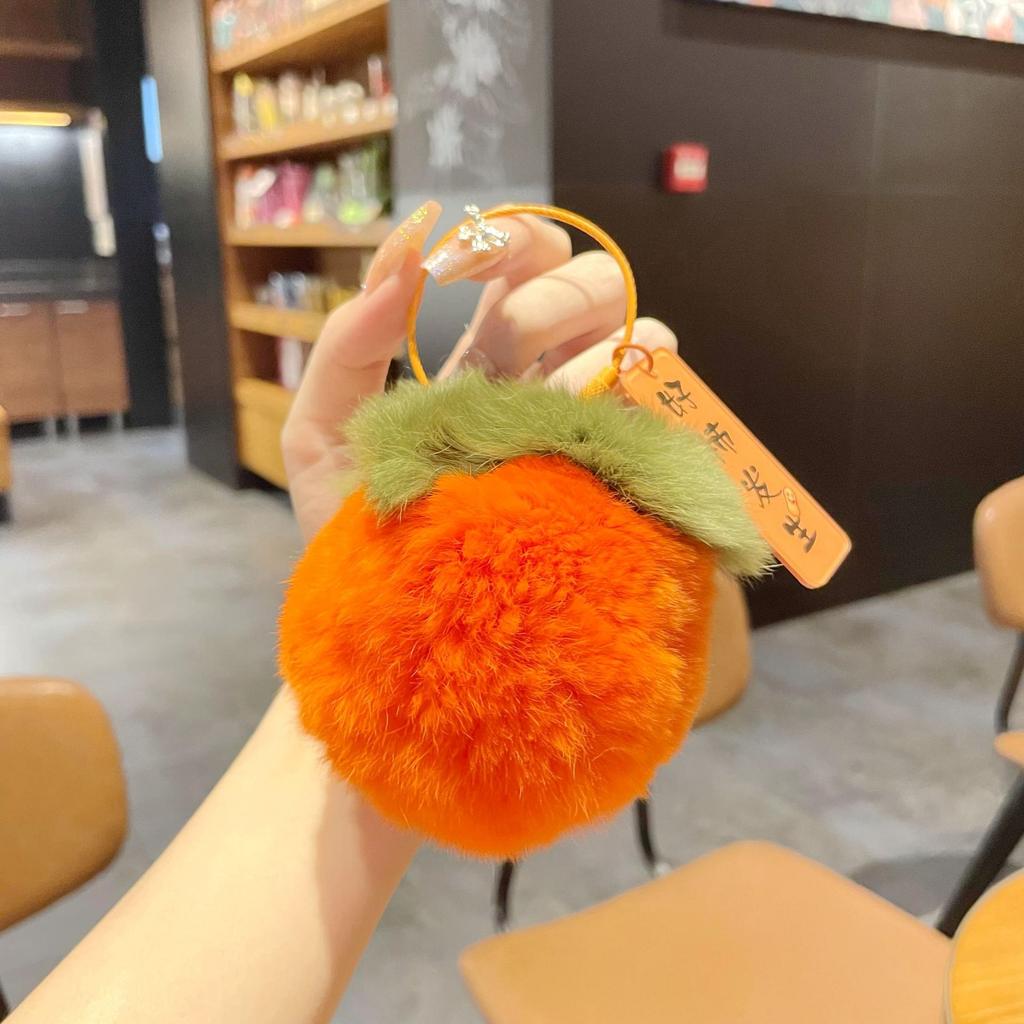 Real Rex Rabbit Hair Good Persimmon Happens Small Persimmon Pendant Everything Ruyi Persimmon Ruyi Plush Bag Pendant Keychain