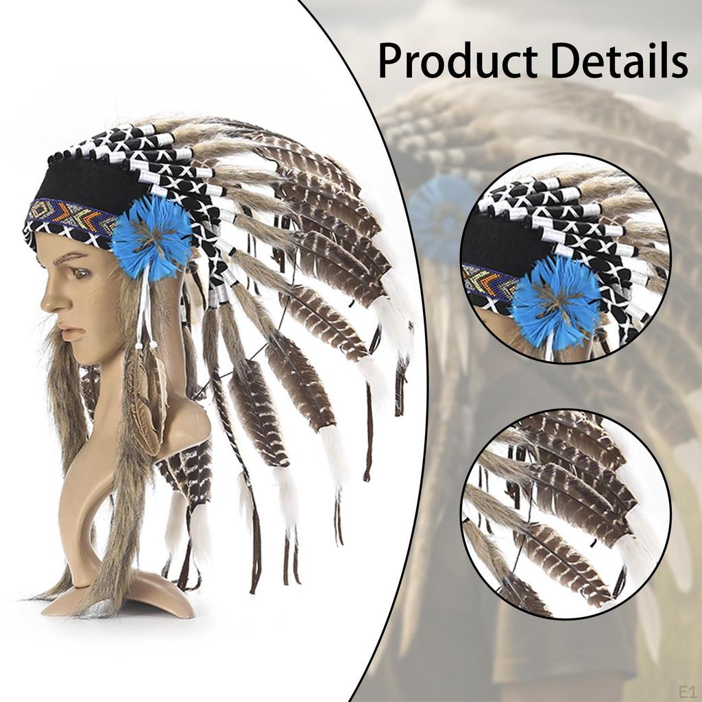 Artificial Feather Headdress Decorative Photo Props Indian for Dance Role Playing