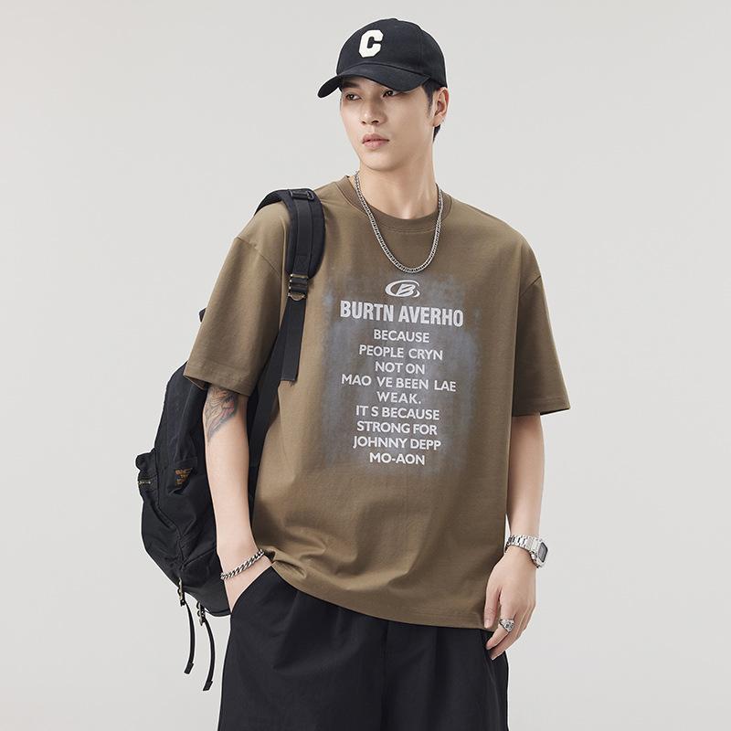 New Summer Men's Cotton Round Neck T-shirt Fashionable Loose Short-sleeved Top Short