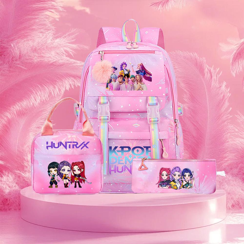 3 Peças/conjunto Mochila Fofa Estampada de Anime Kpop Bolsa de Viagem de Grande Capacidade para Adolescente Menina Menino Mochila Escolar Presente para Criança Rucksack