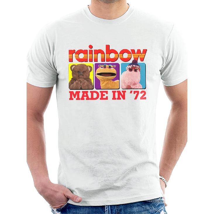 Men s Vintage Rainbow Bungle Zippy & George T-Shirt - Retro 1972 TV Show Print, Casual Round Neck Tee Suitable for Year-Round Wear, Nostalgic Gift S белый