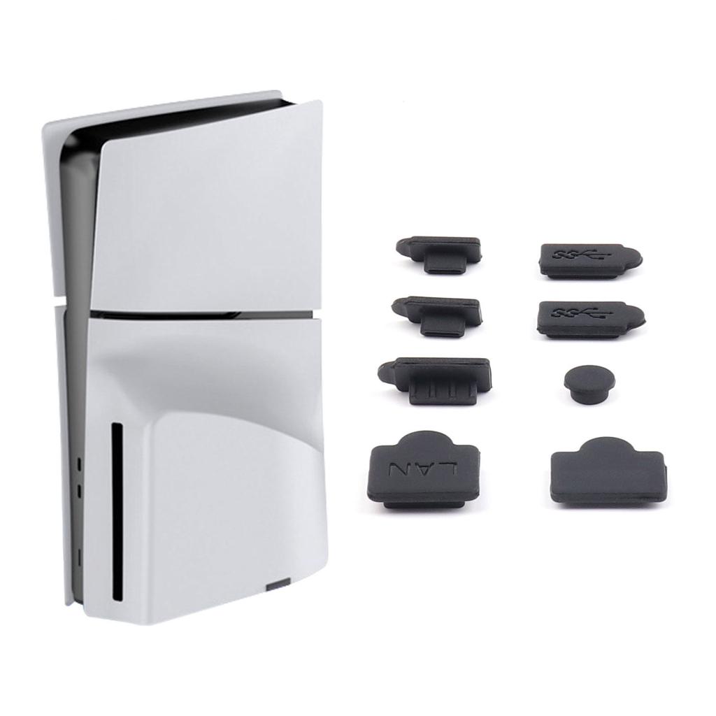 8 Stück Spielkonsolen Silikon Staubschutz Staubstopfen für PS5 Slim Staubschutzhülle Gaming-Zubehör Staubdichter Stecker Schwarz