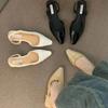 Fashion Women's Low-heeled Bag Head Sandals French Nude Thick-heeled Backless Shoes Fragrance Design