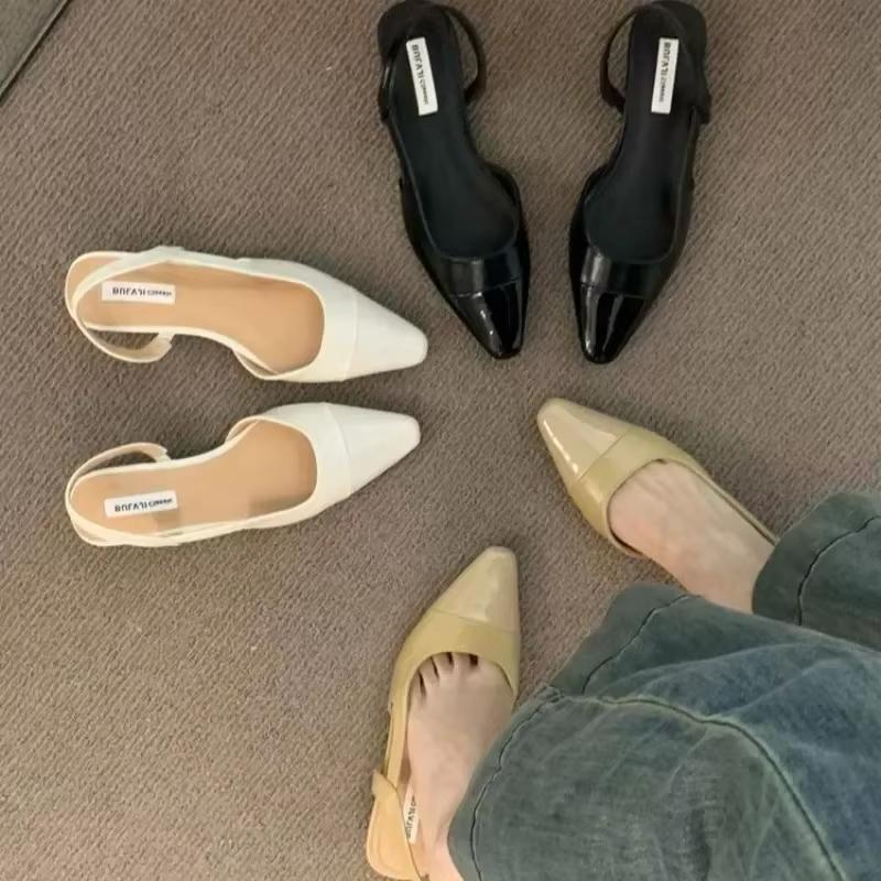 Fashion Women's Low-heeled Bag Head Sandals French Nude Thick-heeled Backless Shoes Fragrance Design