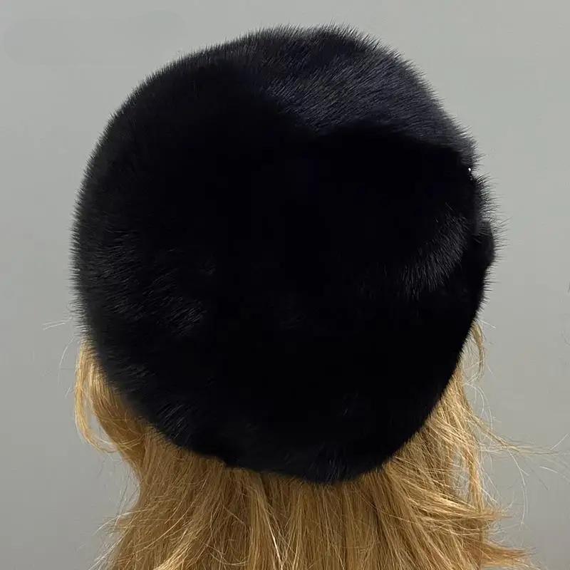 Winter Hats for Women Natural Mink Fur Luxury Beanie Hats Female Skulls Cap Windproof Snow Outdoor Cap