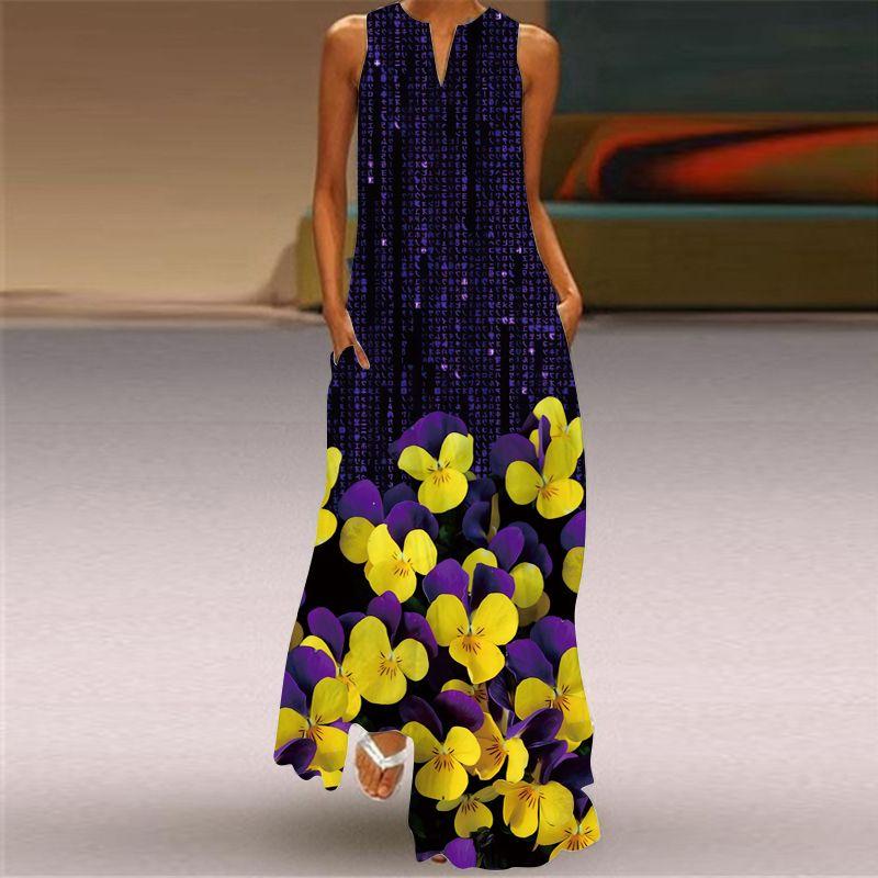 Plus Size Women's New Chinese Style 3D Peacock Dress Elegant All-Matching Sleeveless Vest Skirt Long Loose Floral Skirt
