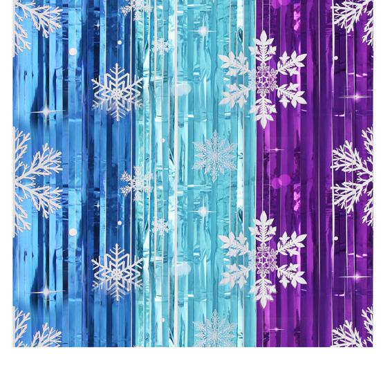 Snowflake Foil Fringe Curtains Metallic Silver Blue Snowflake Tinsel Streamer Photo Backdrop for Christmas Winter Wonderland Freeze Party Decoration