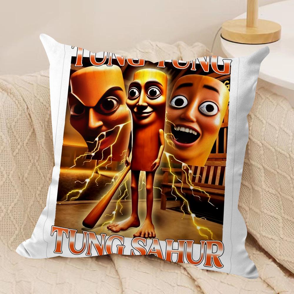 Tung Tung Sahur Six Seven Cushion Cover Silky Short Plush Invisible Zipper Dustproof Sofa Pillow Case For Home Decor