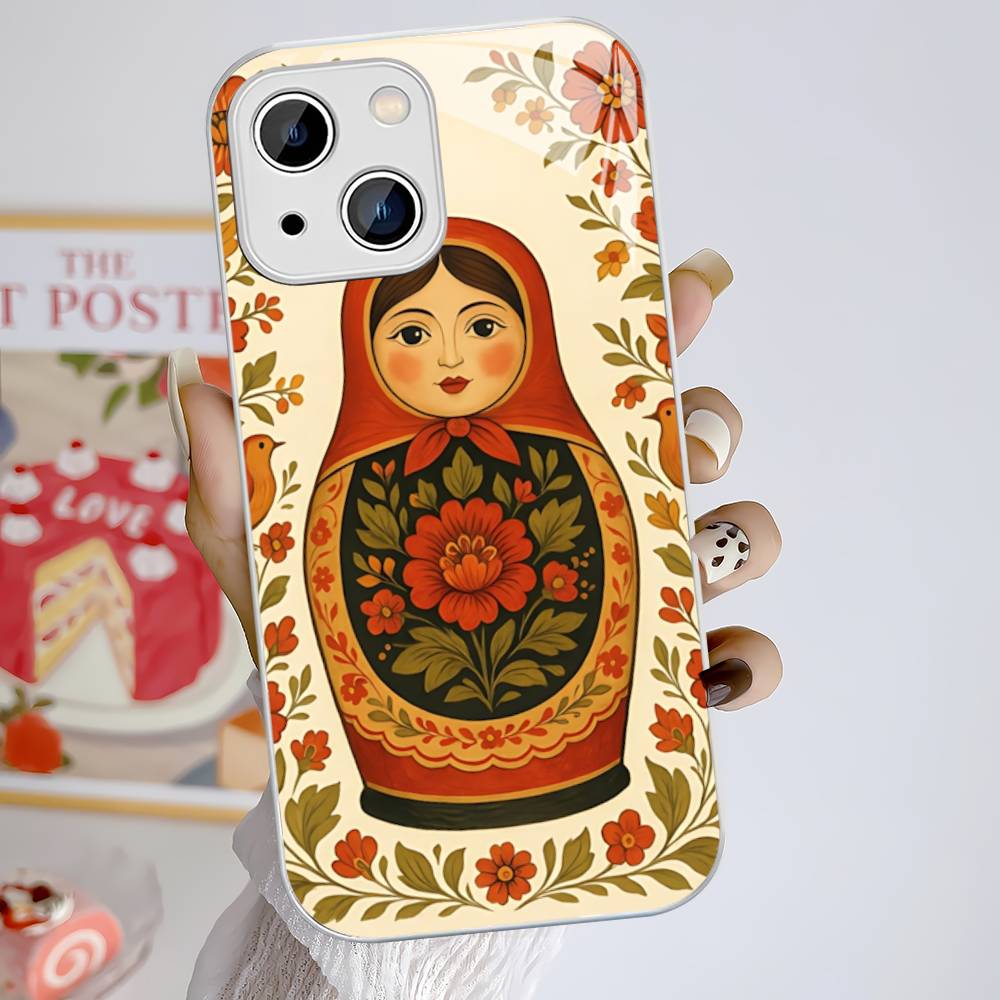 Classic Matryoshka Doll For IPhone 14 13 12 Mini 11 Pro XS Max X XR 14 Plus Tempered Glass Cover