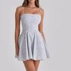 French Romantic Floral One-word Collar Short Skirt Women's Summer New Holiday Style Waist Thin Suspender Dress