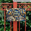 2D Flat, 1pc "Happy Birthday" Blue & Gold Plaque - Luxury Birthday Decor Sign with Balloons & Gifts, Navy Blue & Gold - Aluminium Wall Hanging